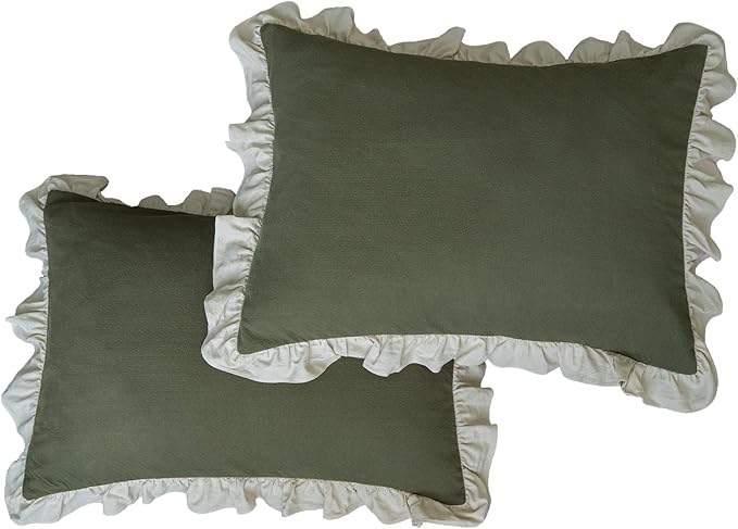 Pillow Shams Set of 2 Pure Cotton Champray Ruffled Edge, Thick and Solid Washed - Image 5