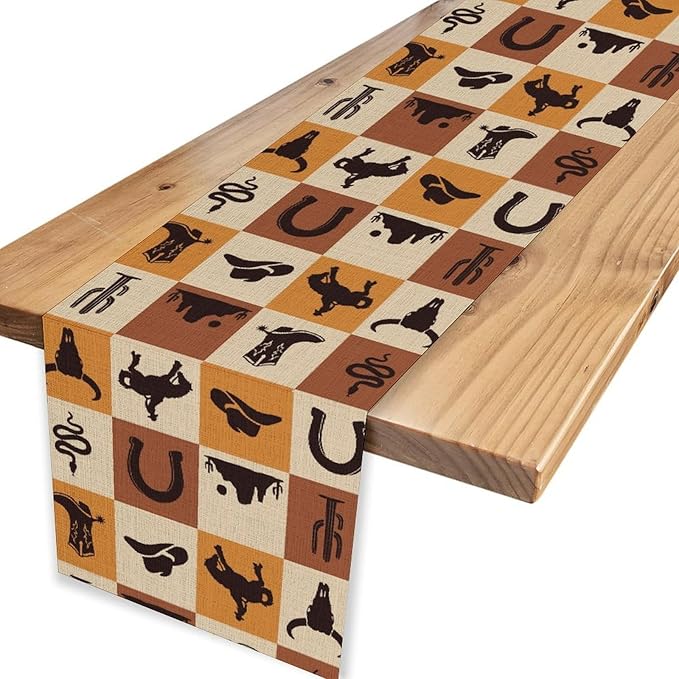 Western Cowboy Table Runner, Rustic Country Cowboy American Wild West Cowboy - Image 4