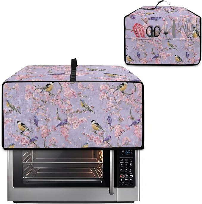 Dust-Proof Microwave Oven Grill Cover Protector Cherry Blossom Robin Bird Print - Image 2