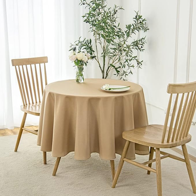 maxmill Round Linen Looking Textured Tablecloth Spill-Proof Wrinkle Free Soft - Image 2