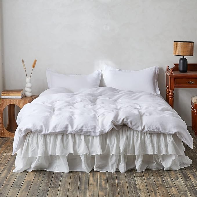 BISELINA White Ruffled Bed Skirt 22-Inch Tailored Drop Cotton Voile Dust Ruffle - Image 9