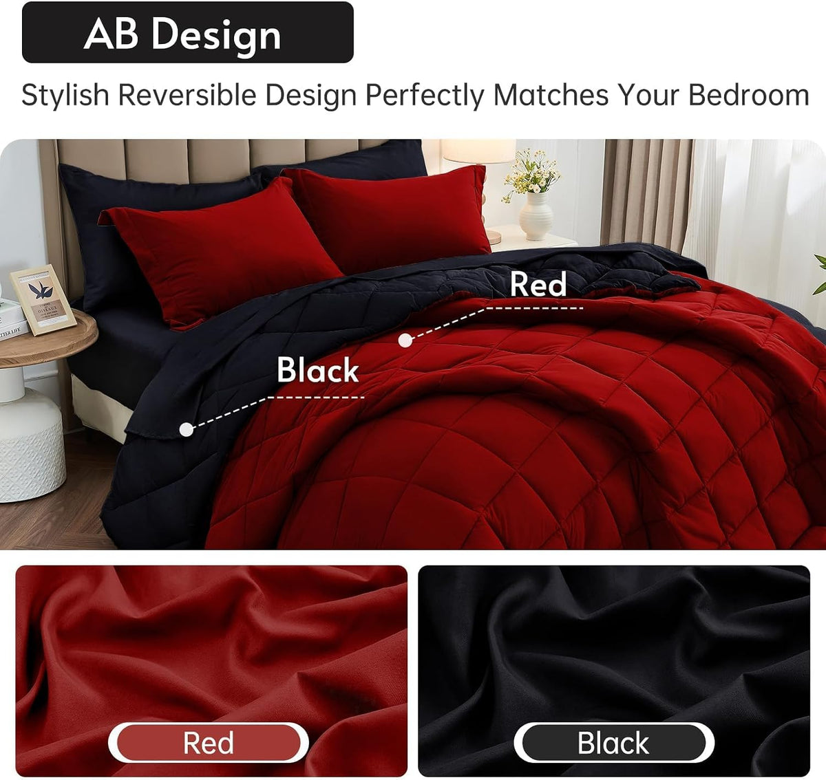 muxhomo full comforter set 7 pieces, reversible bed, close-up detail
