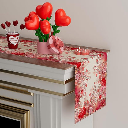 XCHI Wild Flowers Love Hearts Valentine’s Day Table Runner Table Decoration - Image 3