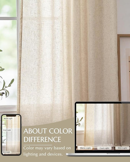 jinchan Linen Blend Light Filtering Curtains 38W x 96L Inch Beige - Image 7