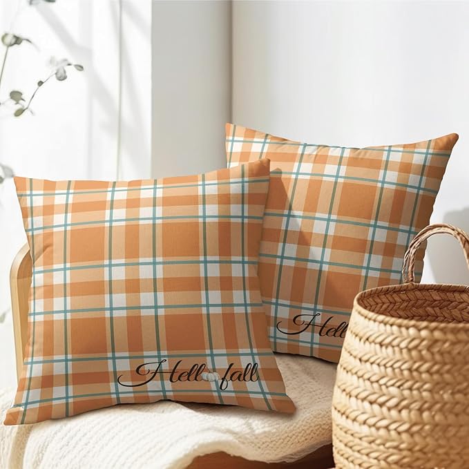 Orange Stripe Fall Throw Pillow Cover 20x20 Inch Set of 2 Hello Fall Stripes - Image 5