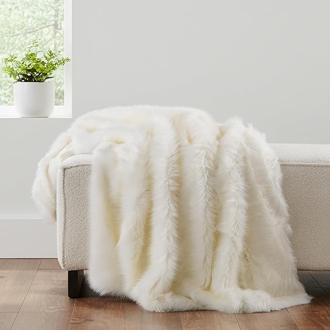 HORIMOTE HOME Luxury Plush Faux Fur Blanket, Long Pile White Throw Blanket by HORIMOTEHOME