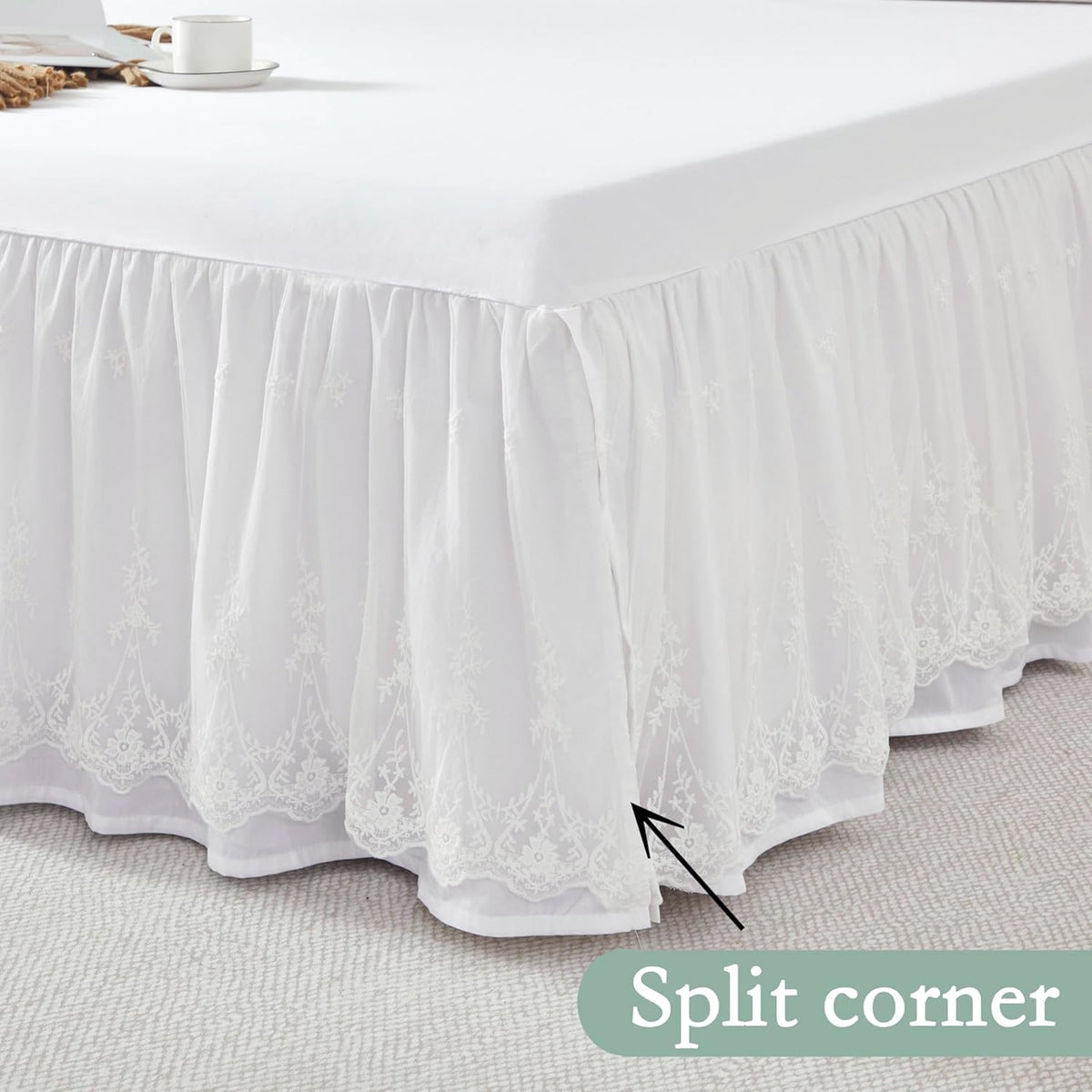 lace bed skirt queen size white bed skirt shown in use
