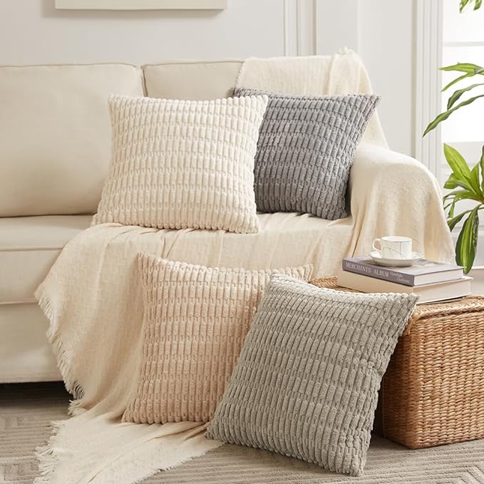 Fancy Homi 4 Packs Neutral Decorative Throw Pillow Covers 16x16 Inch - Image 7