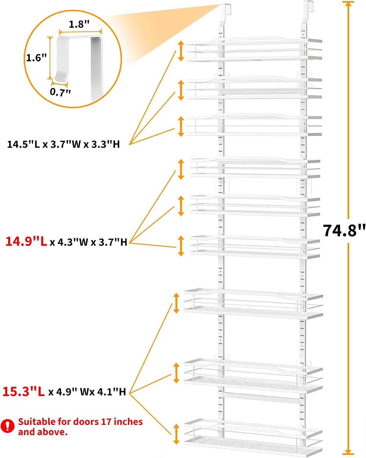 moforoco white 9-tier over the door pantry organizer shown in use