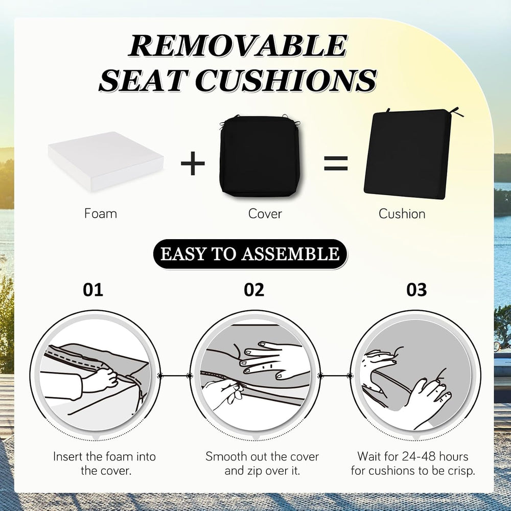 Outdoor Chair Cushions, Removable Covers, Black, 19 x 19