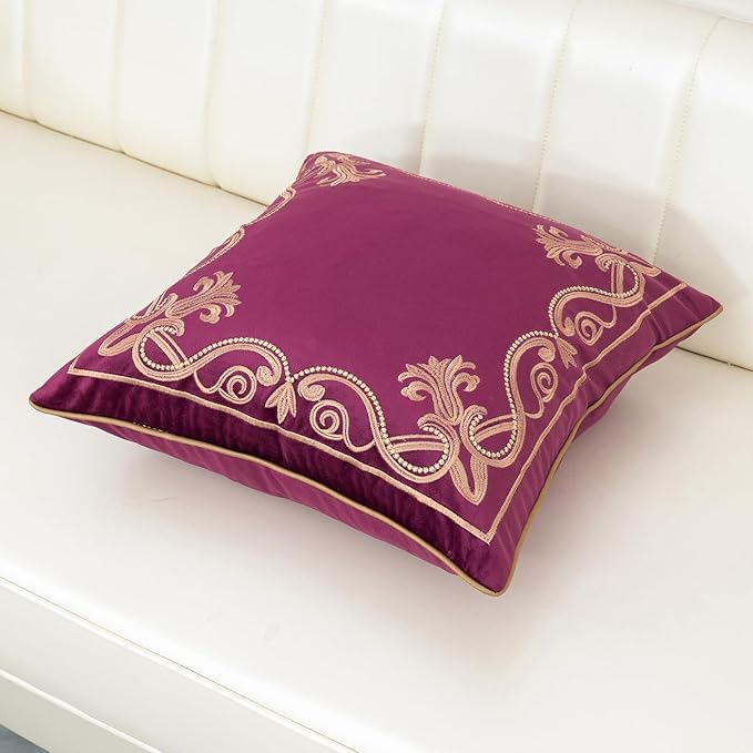 Aeckself Floral Pillow Cover 18x18 Inch, Luxury Velvet Embroidered Decorative - Image 4