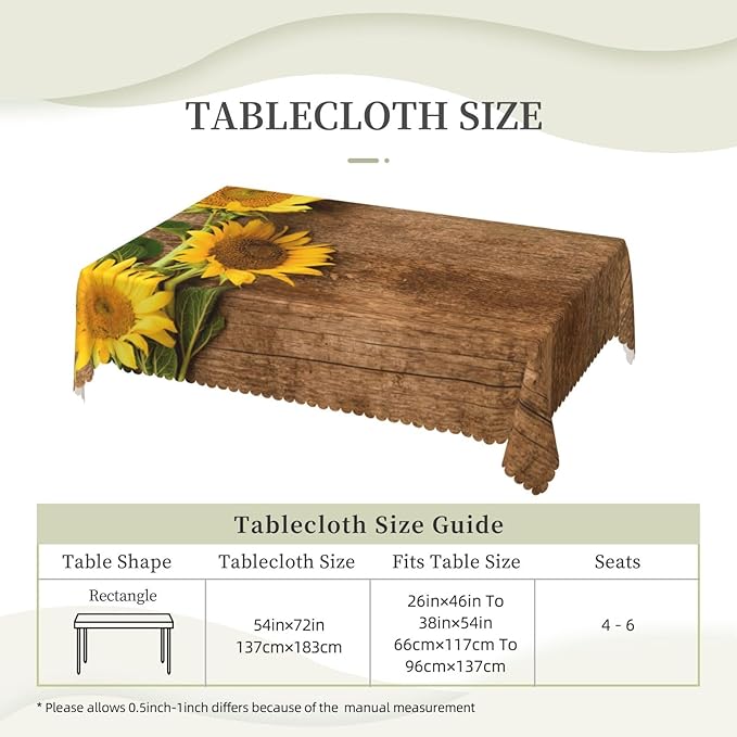 Yellow Sunflower Tablecloth Country Style Sunflowers on The Old Wooden Table - Image 3