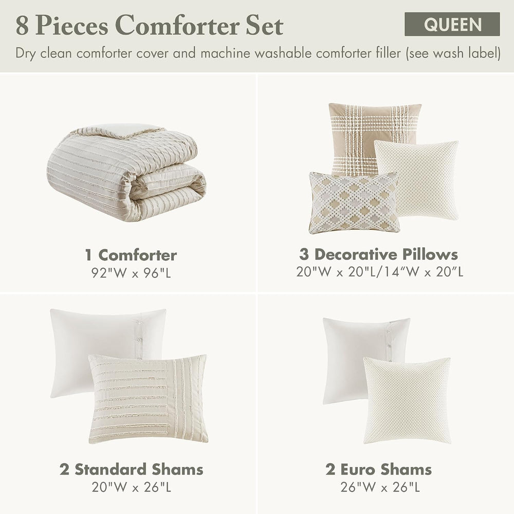 MADISON PARK SIGNATURE Queen Comforter Set Clipped Jacquard Stripes with Butt...