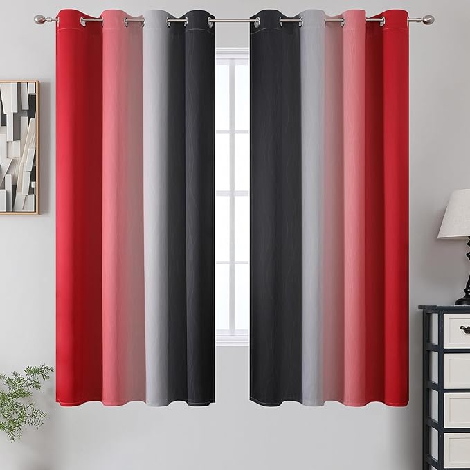 Estelar Textiler Ombre Red and Black Curtains 63 Inch Length 2 Panels, 100% - Image 2