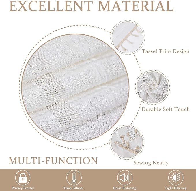 ColorBird Boho Curtains White Drapes 84 Inches Long - Image 3