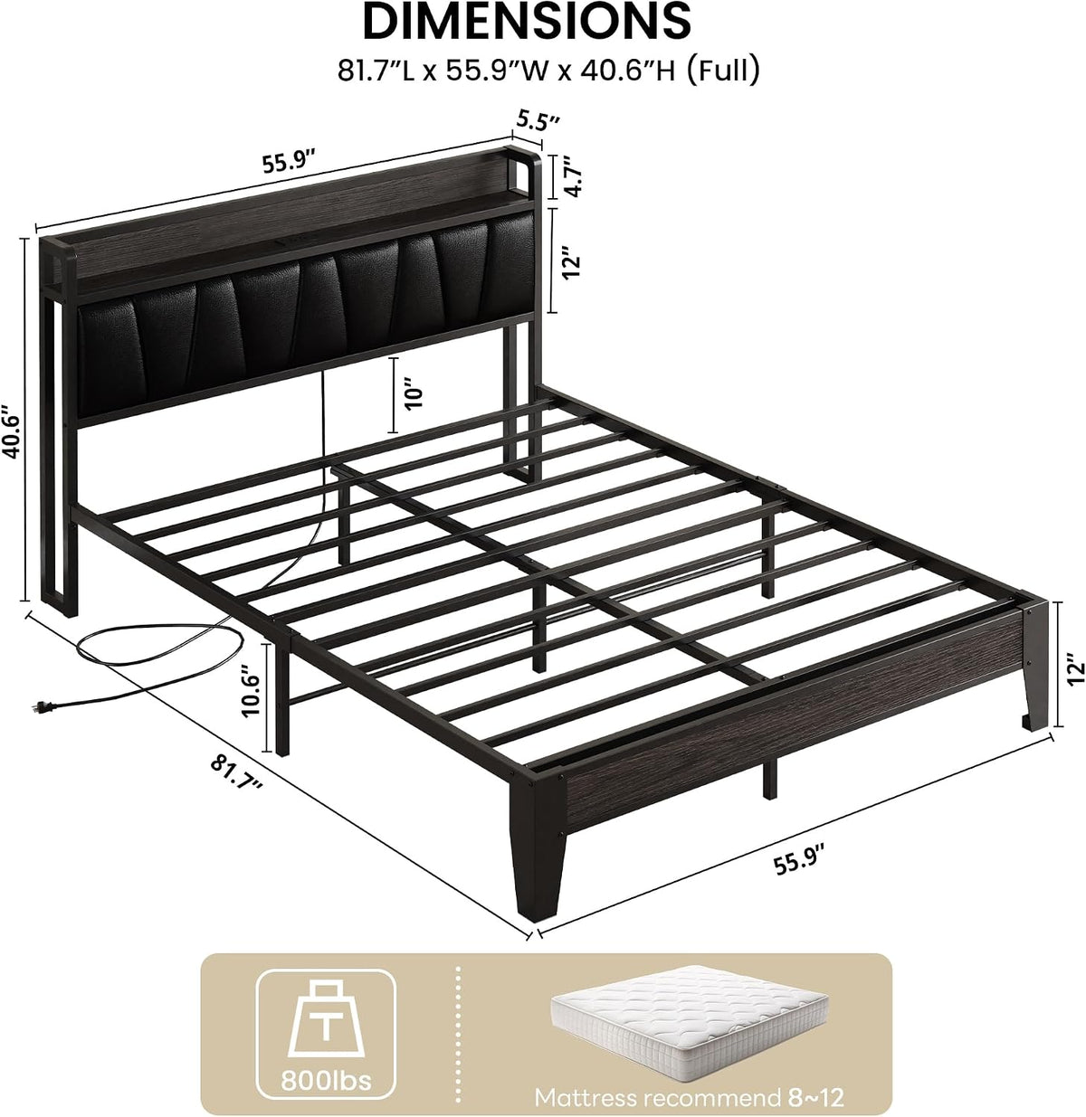 likimio full bed frame with storage headboard and shown in use