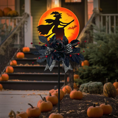 WAIU Solar Witch Scene Garden Stake Lights, Spooky Outdoor Yard Sign for Halloween Festive Decor