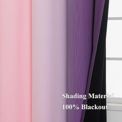 Pink&Purple Curtains 63 Inch Length 2 panels, Full Light Blocking Ombre - Image 5