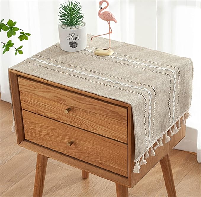 Simple Bedside Table Tassel Cover Cloth, Nightstand Coffee Table Cover Suitable by Tablecloth