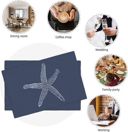 Summer Coastal Placemats Set of 4, Beach Theme Ocean Navy Blue Starfish - Image 7