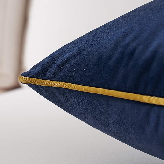 Avigers 20 x 20 Inch Navy Blue Gold Leather Striped Lines Velvet Cushion Case - Image 4
