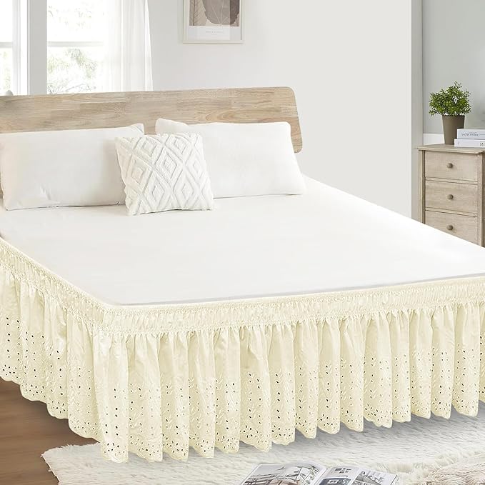 Twin Bed Skirt, Wrap-Around Elastic Ruffled Eyelet Bed Skirt Twin Size Dust - Image 5