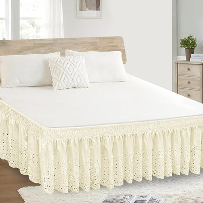 Twin Bed Skirt, Wrap-Around Elastic Ruffled Eyelet Bed Skirt Twin Size Dust - Image 5