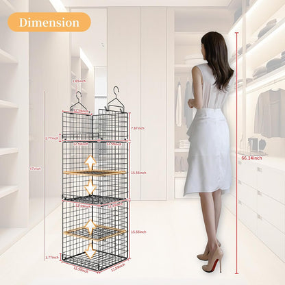 yuyetuyo 5 tier closet hanging organizer and storage, close-up detail