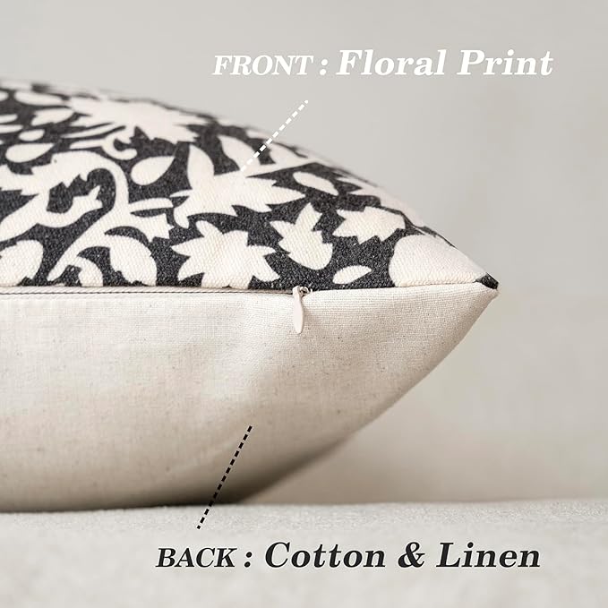 Foindtower Set of 2 Decorative Neutral Floral Lumbar Throw Pillow Covers Accent - Image 2