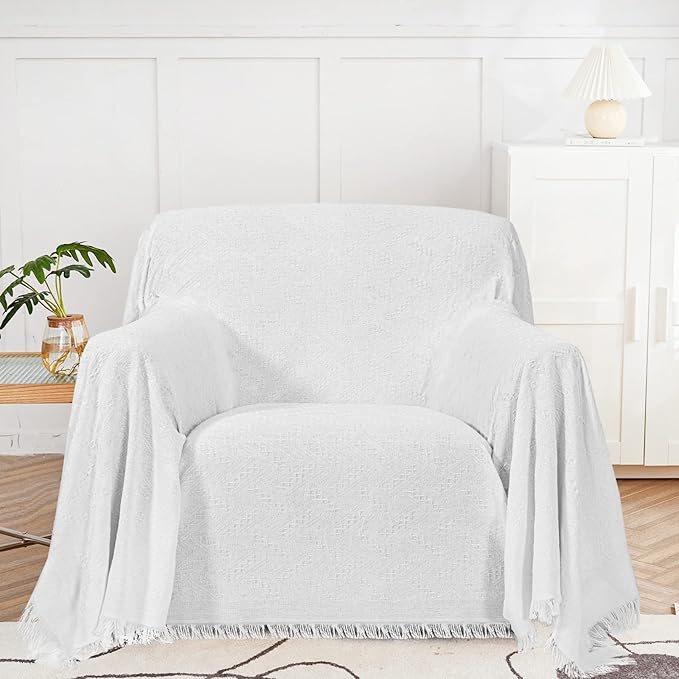 MYSKY HOME Couch Cover White Sofa Covers Small Chair Cover Geometrical Couch by MYSKYHOME