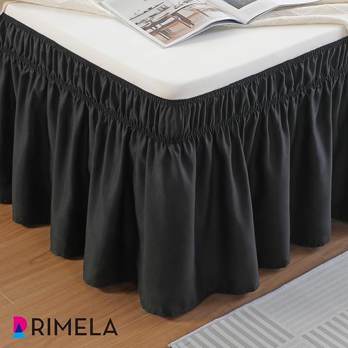 RIMELA Black King Size Bed Skirt 12 Inch Drop, Elastic Bed Skirts Cal King Dust - Image 8