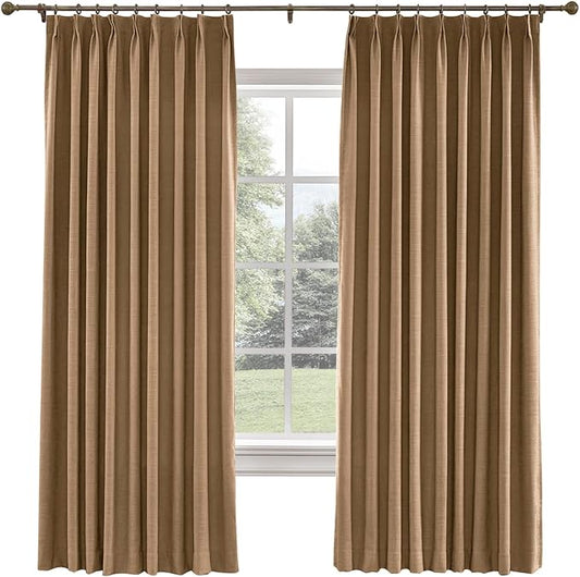 TWOPAGES 150 W x 96 L inch Pinch Pleated Curtain Room Darkening Linen Drapery by TWOPAGES