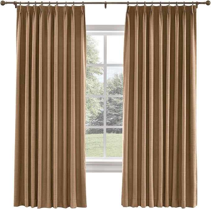 TWOPAGES 84 W x 84 L inch Pinch Pleated Curtain Room Darkening Linen Drapery by TWOPAGES