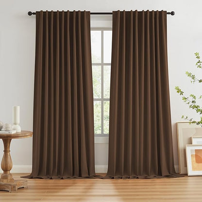 Brown Blackout Pleated Look Curtains 96 Inches Long 8 ft Length by KEQIAOSUOCAI