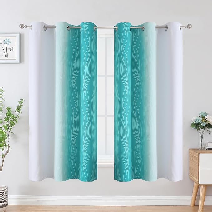 Estelar Textiler Teal and Greyish White Blackout Curtains & Drapes - Image 2