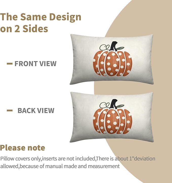 Fall Pumpkin Throw Pillow Cover 20X12 Inch Set of 2 Autumn Orange Pumpkin - Image 4