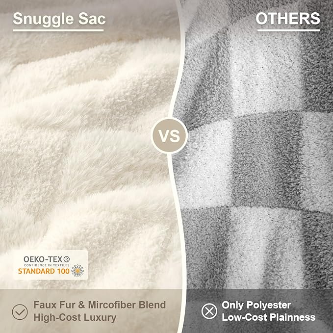 Snuggle Sac Checkered Throw Blanket Faux Fur Microfiber Blankets - Image 8