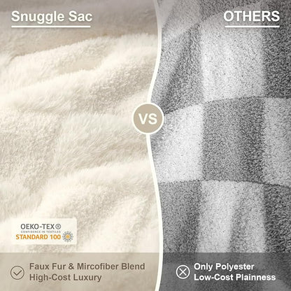 Snuggle Sac Checkered Throw Blanket Faux Fur Microfiber Blankets - Image 8