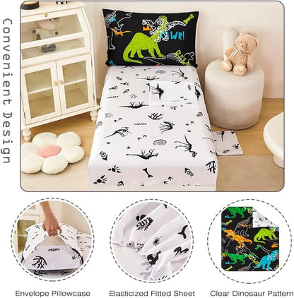 PERFEMET 4-Piece Boys Toddler Bedding Sets Cartoon Dinosaur Comforter Set - Image 5