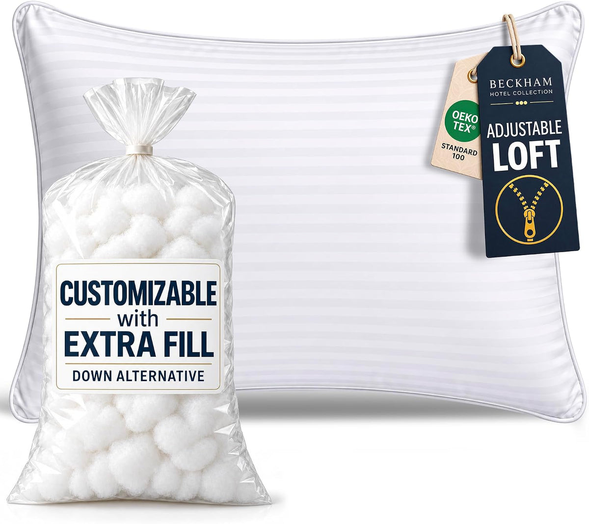 beckham hotel collection adjustable bed pillow standard/queen size, main product view