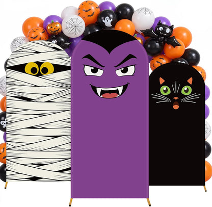 Moukeren 3 Pcs Halloween Black Cat Arch Backdrop Cover, 4ft 5ft 6ft Decor