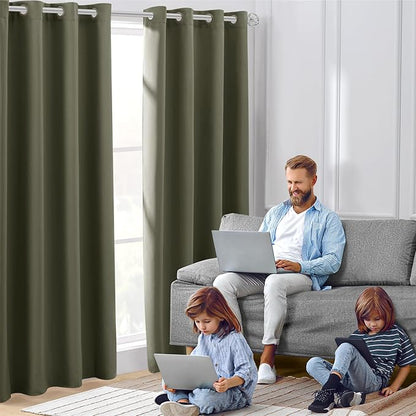 HOMEIDEAS Olive Green Blackout Curtains - Image 2