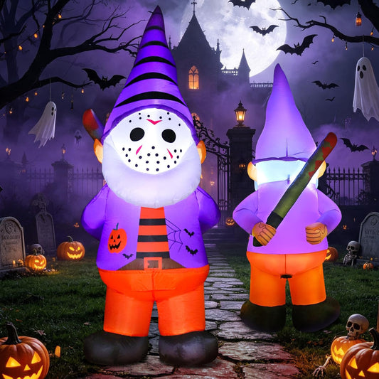DomKom 5FT Halloween Horror Gnome Inflatable Blow Up Decorations, Horror Gnome wear mask, Built-in LEDs for Holiday Party, Garden, Lawn, Yard, Patio Décor