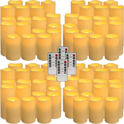 pliadvbu Flameless LED Candles 72 Pack, Outdoor Realistic Waterproof Votive Candles with 4 Remote Control and Timer for Halloween Wedding Festival Decor, (H 4" 5" 6" x D 2.2")