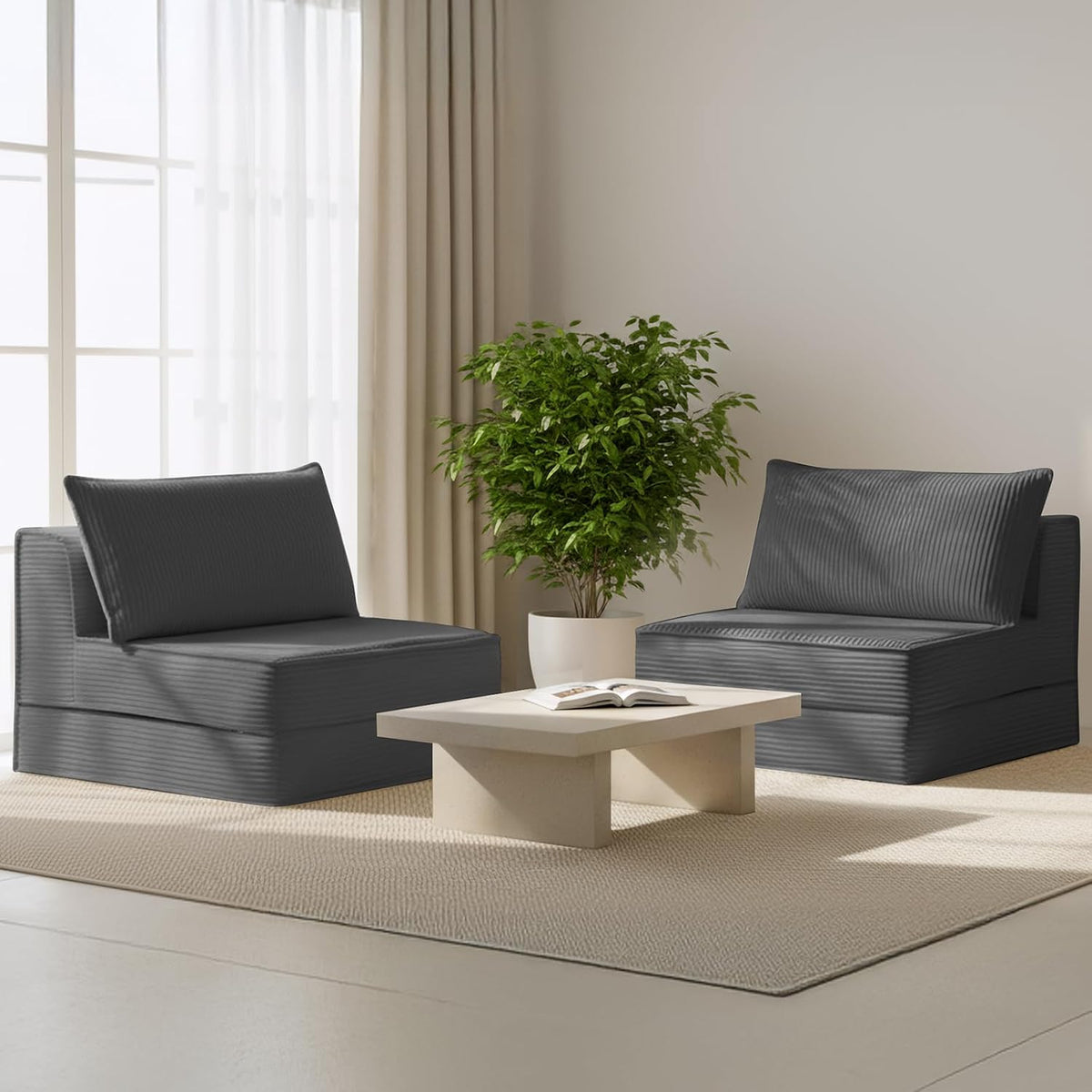 folding sofa bed, convertible sleeper chair with pillow,corduroy shown in use