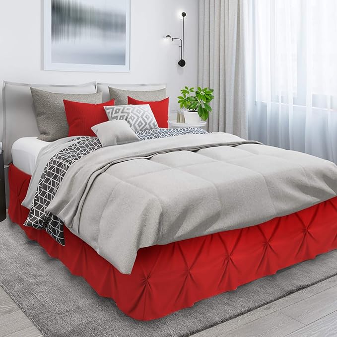 Nestl Red Bed Skirt Twin Size, Pinch Pleat Twin Bed Skirt, Hotel Quality Red - Image 3