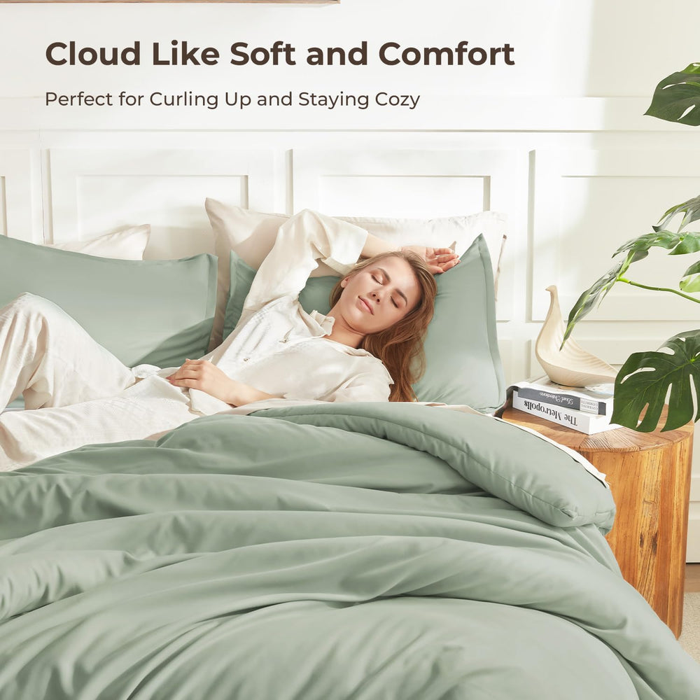 Litanika Queen Comforter Set Sage Green, 3 Pieces Lightweight Solid Bed Set