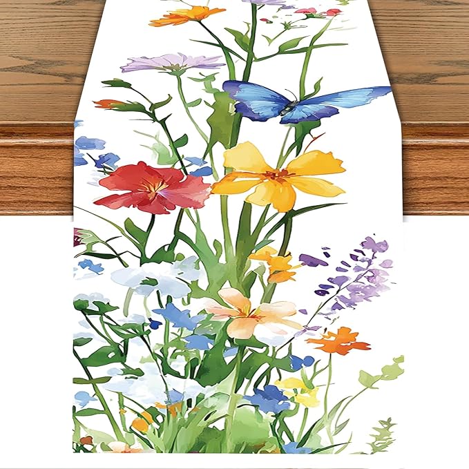 Elegant Floral and Butterfly Table Runner – Vibrant Spring Design by THISFIND