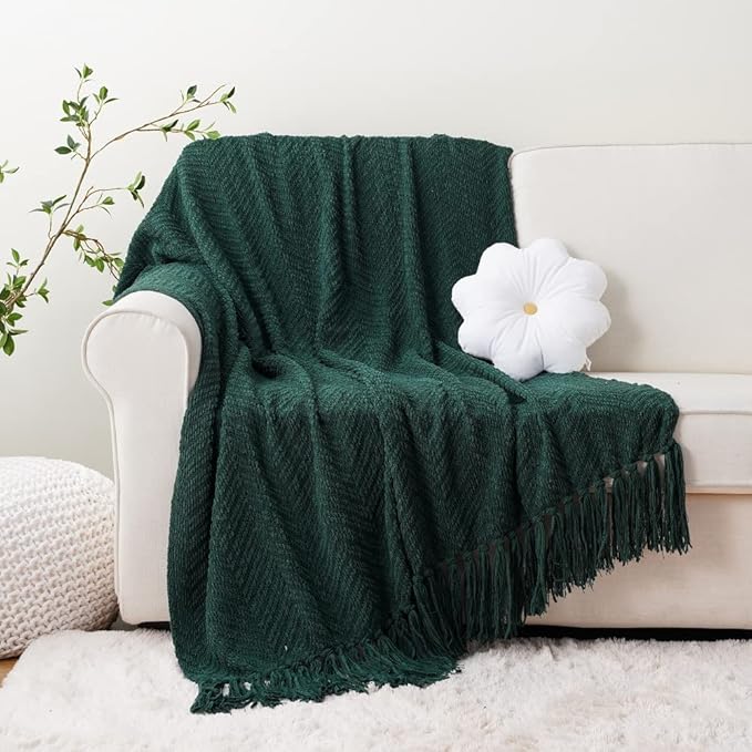 BATTILO HOME Forest Green Throw Blanket Couch, Knit Christmas Throw Blanket - Image 2