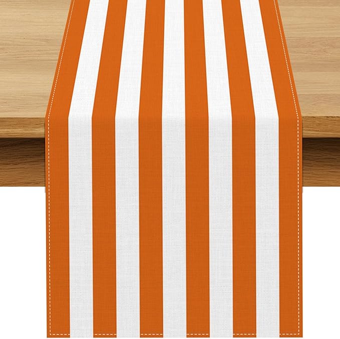 Orange and White Cabana Striped Table Runner Margarita Spritz Birthday Party by Buxiuer